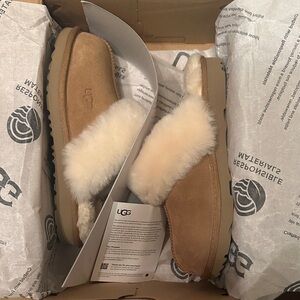 UGG Tan Slippers with Plush Cream Lining